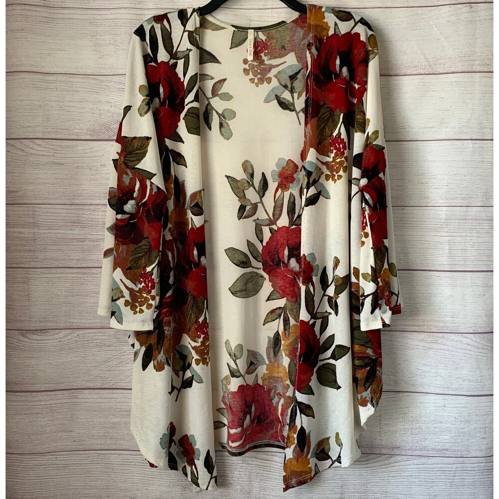 Lime N Chili Cream Floral Cardigan Kimono Open Front Size L